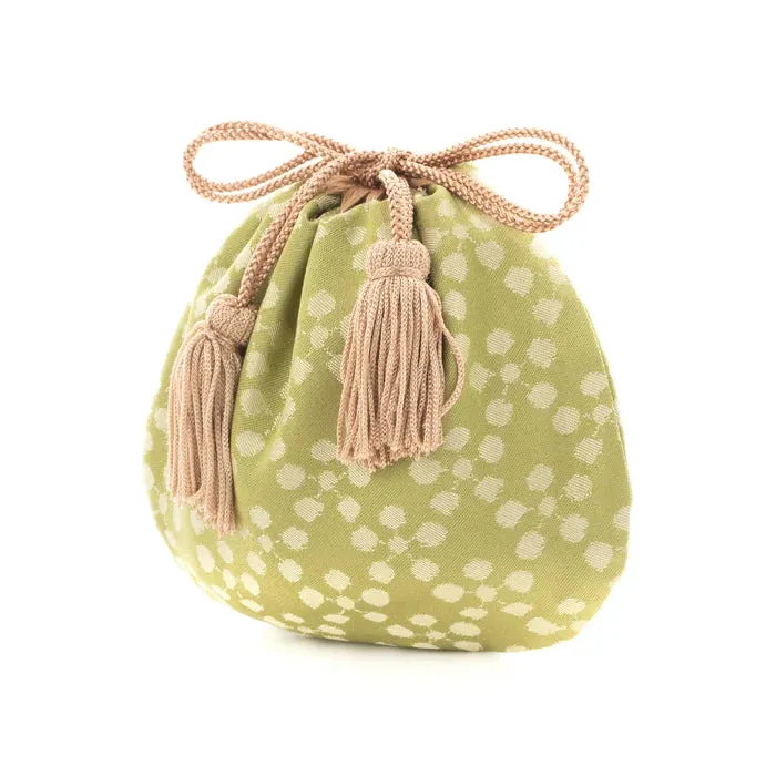 Nishijin-ori Small Drawstring Bag - Plum Blossom / Muted Greenish Yellow -,  Made in Kyoto, Japan,  Japanese traditional craft purse