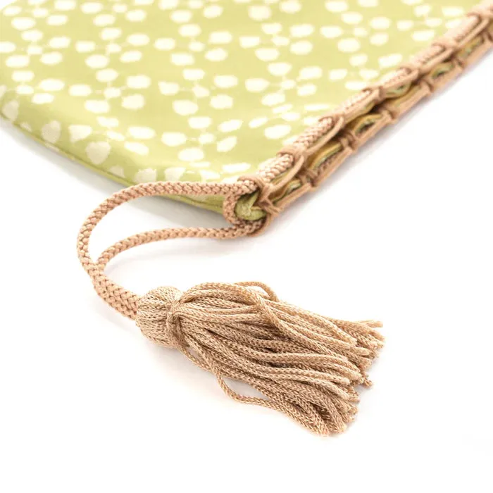 Nishijin-ori Small Drawstring Bag - Plum Blossom / Muted Greenish Yellow -,  Made in Kyoto, Japan,  Japanese traditional craft purse