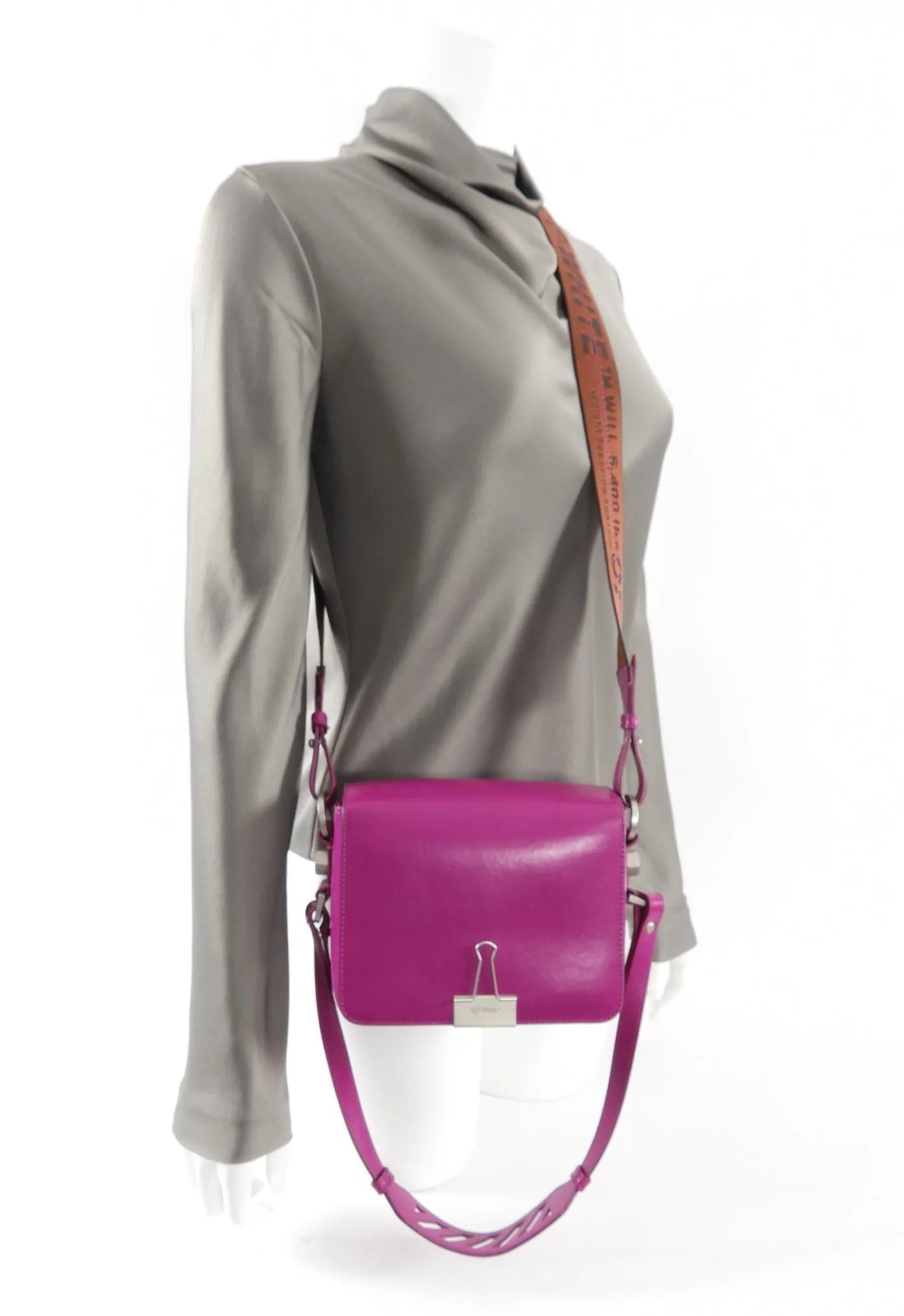 Off White Fuchsia Pink Leather New Flap Bag