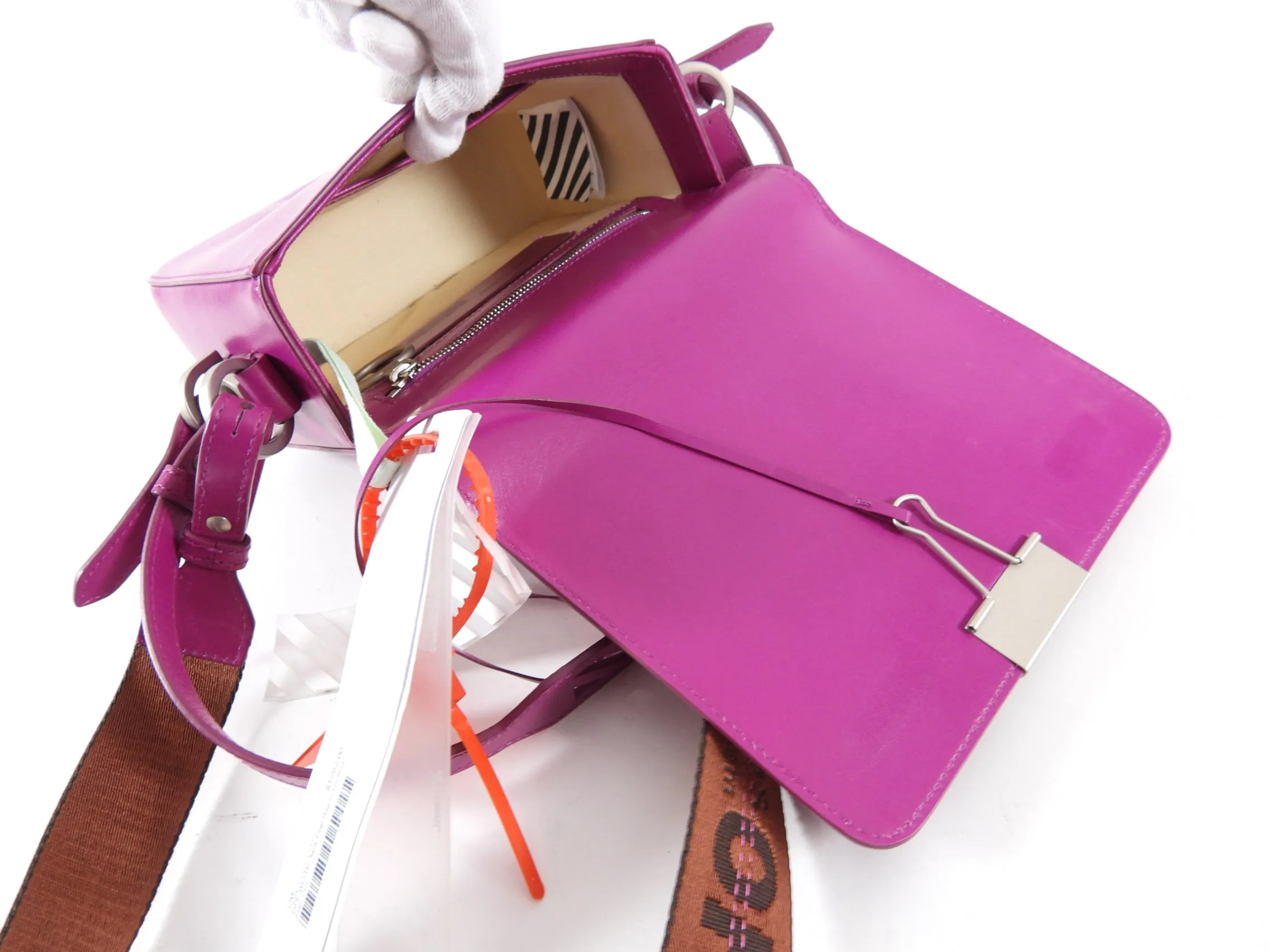 Off White Fuchsia Pink Leather New Flap Bag