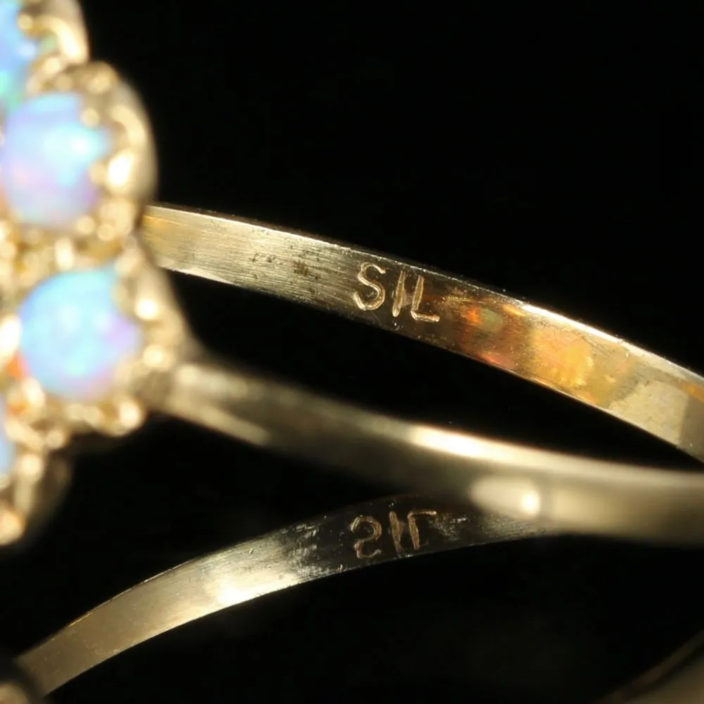 Opal Cluster Flower Ring 18Ct Gold On Silver