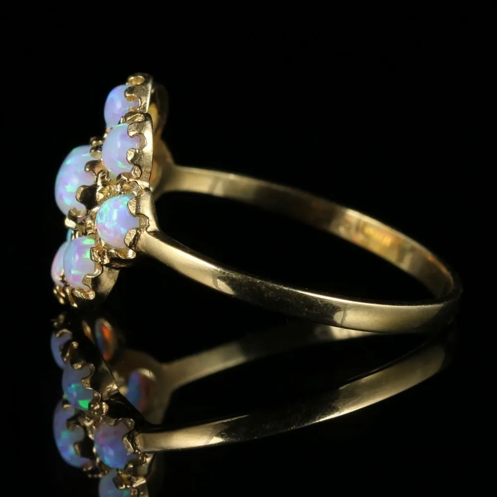 Opal Cluster Flower Ring 18Ct Gold On Silver