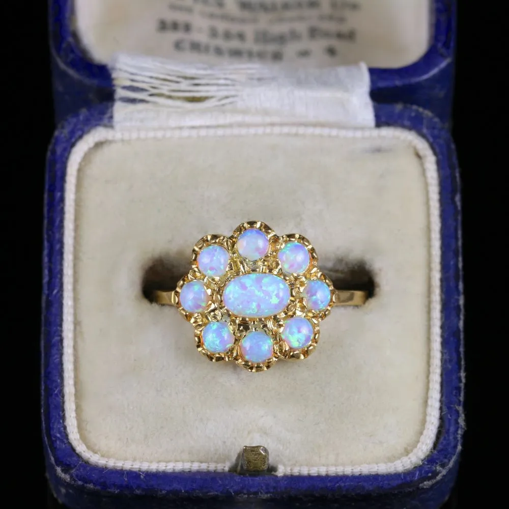 Opal Cluster Flower Ring 18Ct Gold On Silver