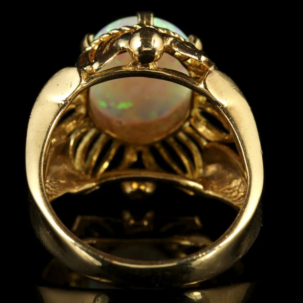 Opal Solitaire Ring Fancy Flower Design 9Ct Gold