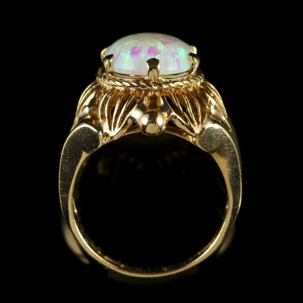 Opal Solitaire Ring Fancy Flower Design 9Ct Gold