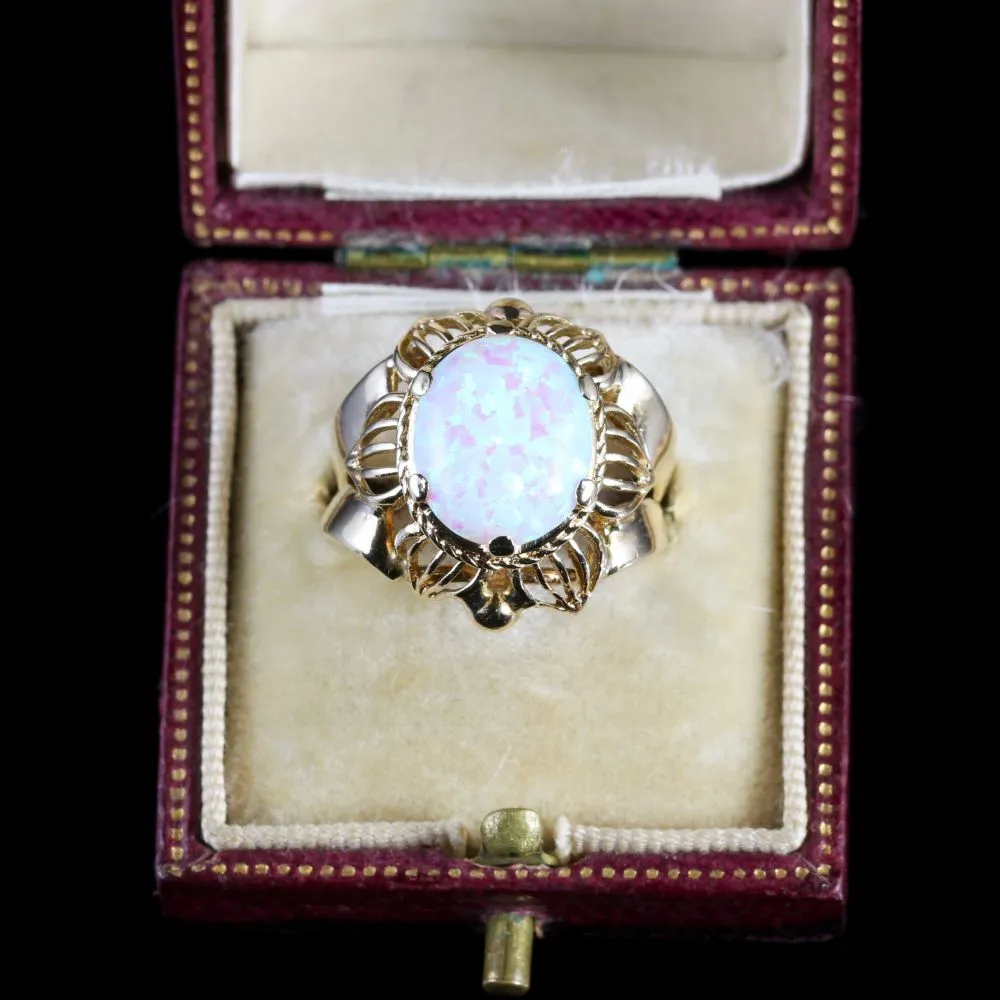Opal Solitaire Ring Fancy Flower Design 9Ct Gold