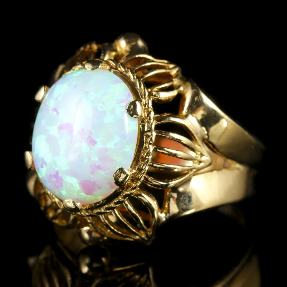 Opal Solitaire Ring Fancy Flower Design 9Ct Gold