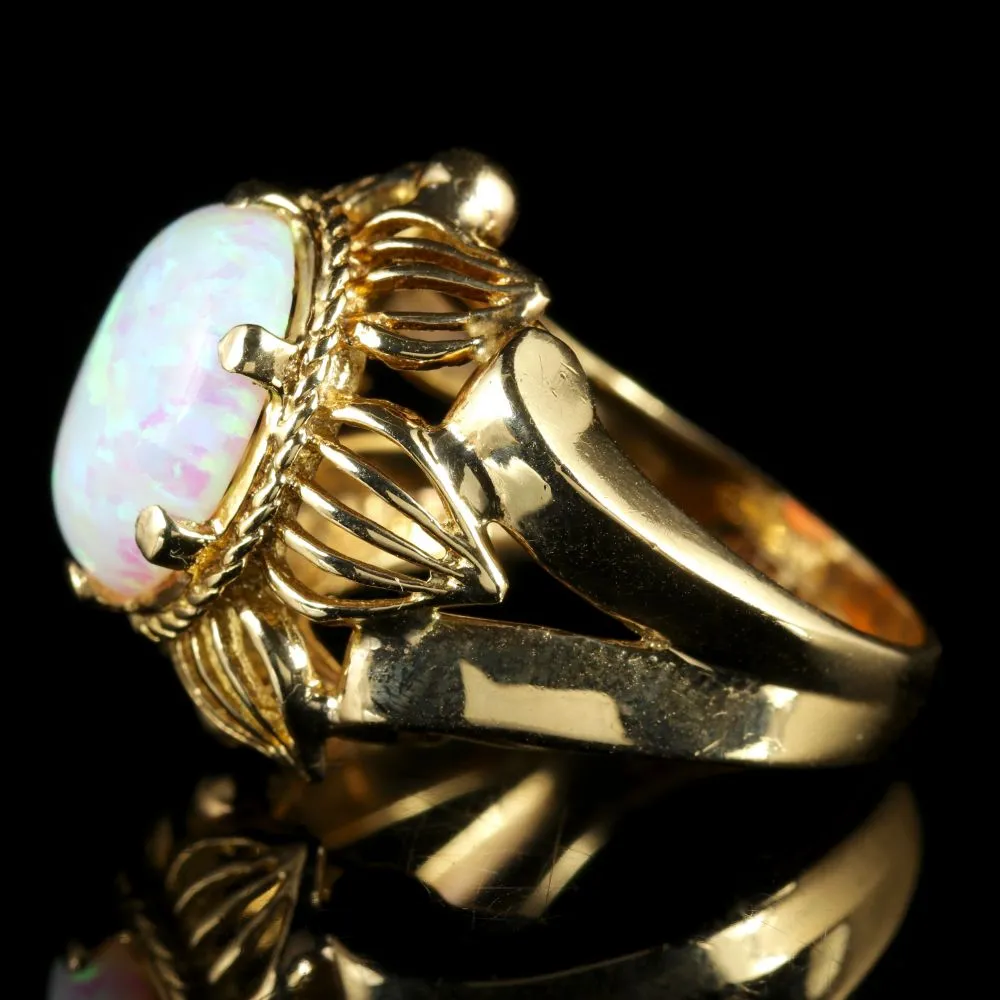Opal Solitaire Ring Fancy Flower Design 9Ct Gold
