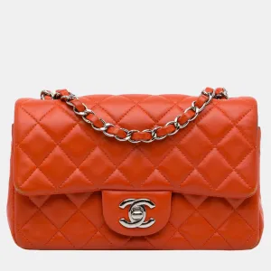 Orange Mini Classic Lambskin Rectangular Single Flap