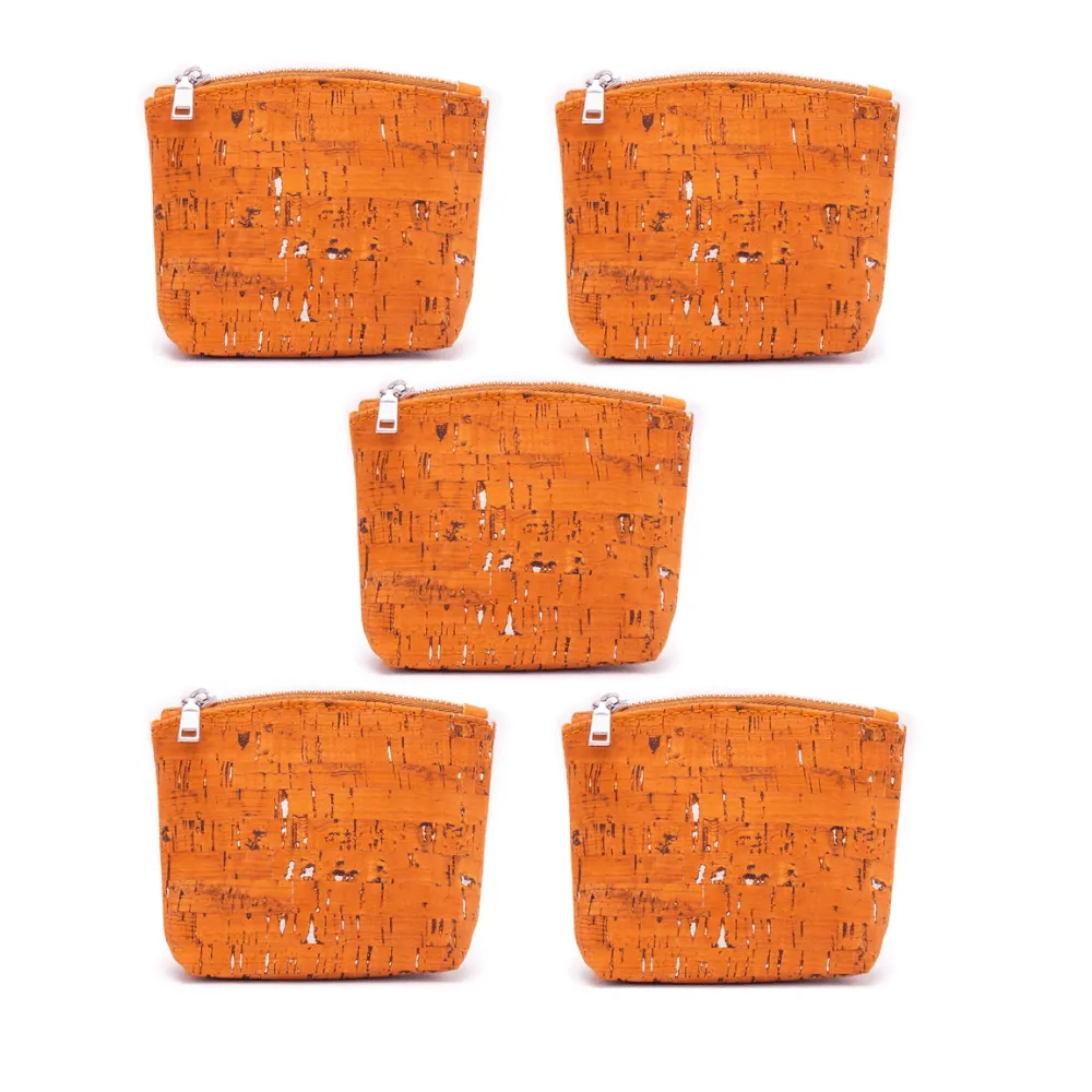 Orange Speckled Cork Zipper Coin Purse