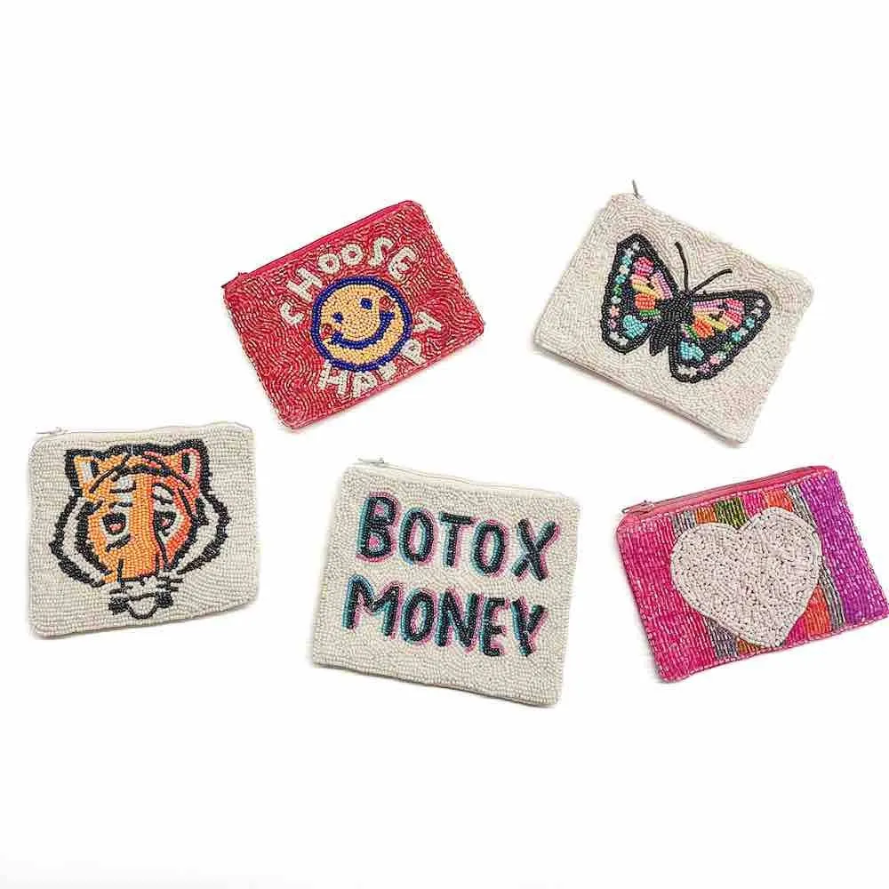 Out and About Seed Bead Coin Purse: Tiger