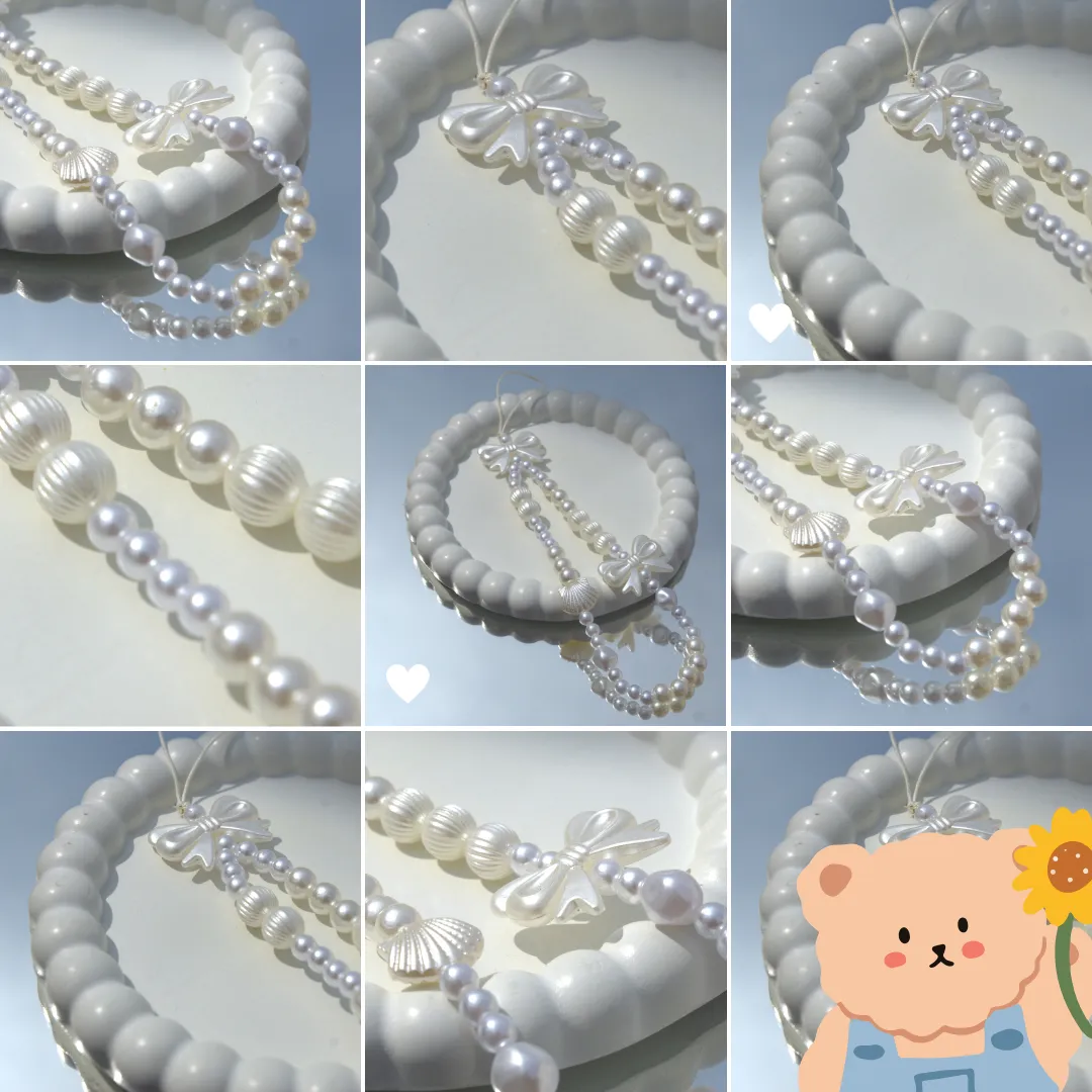 Pearl Bow Korean White Phone Charm