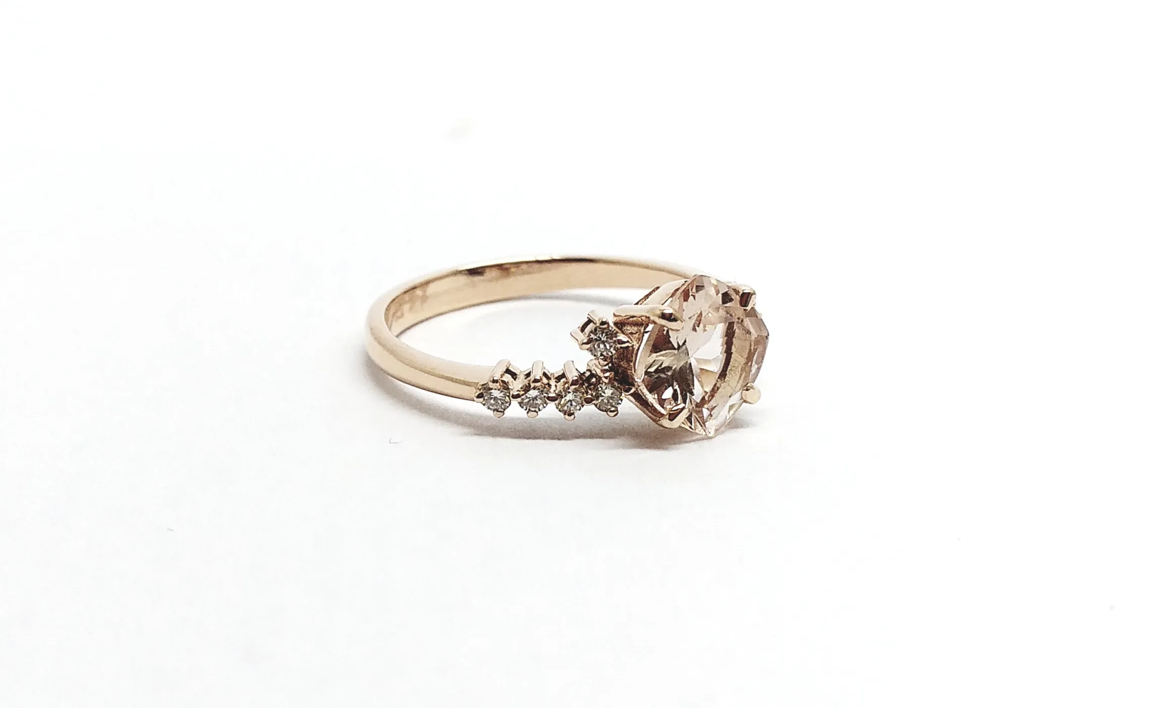 Petite Morganite Stacking Diamond Ring in 14k White Gold
