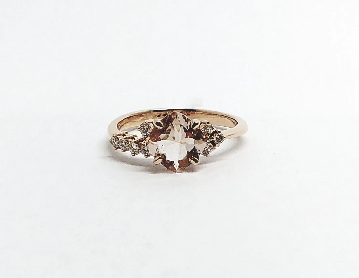 Petite Morganite Stacking Diamond Ring in 14k White Gold