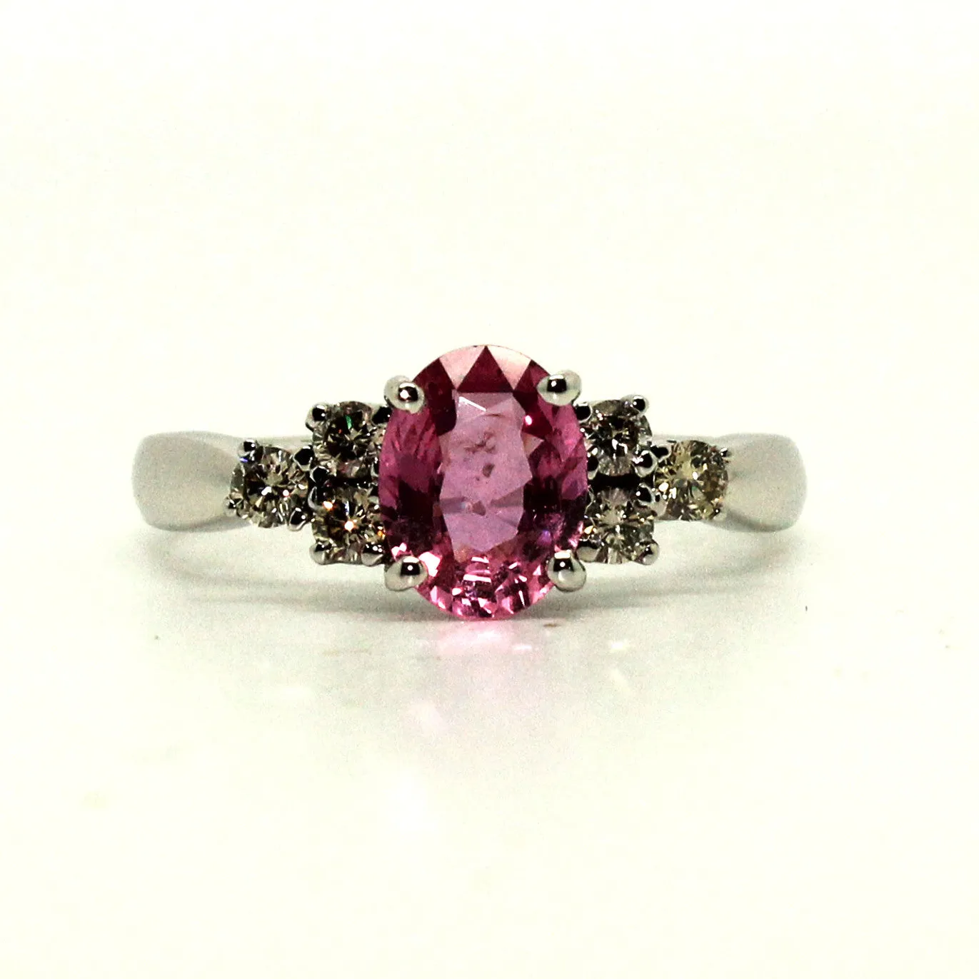 Pink Sapphire And 6 Diamond Ring