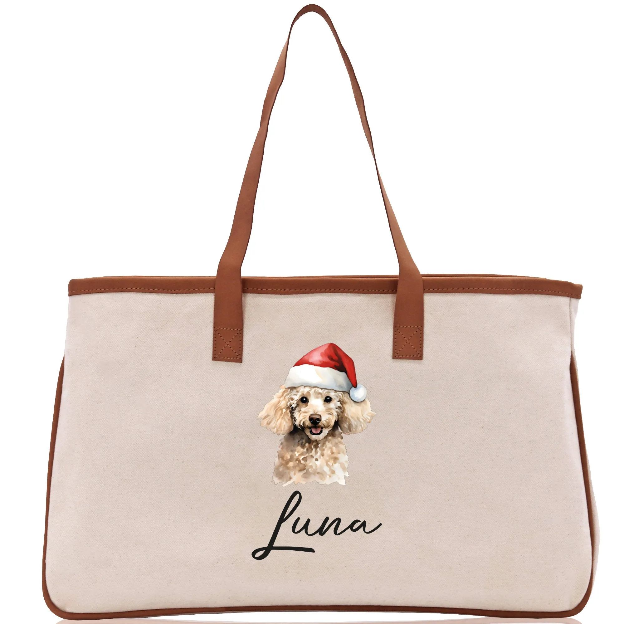 Poodle Custom Name Dog Cotton Canvas Tote Bag Custom Pet Lover Gift Pet Portrait Bag Personalized Pet Owner Gift Tote Bag
