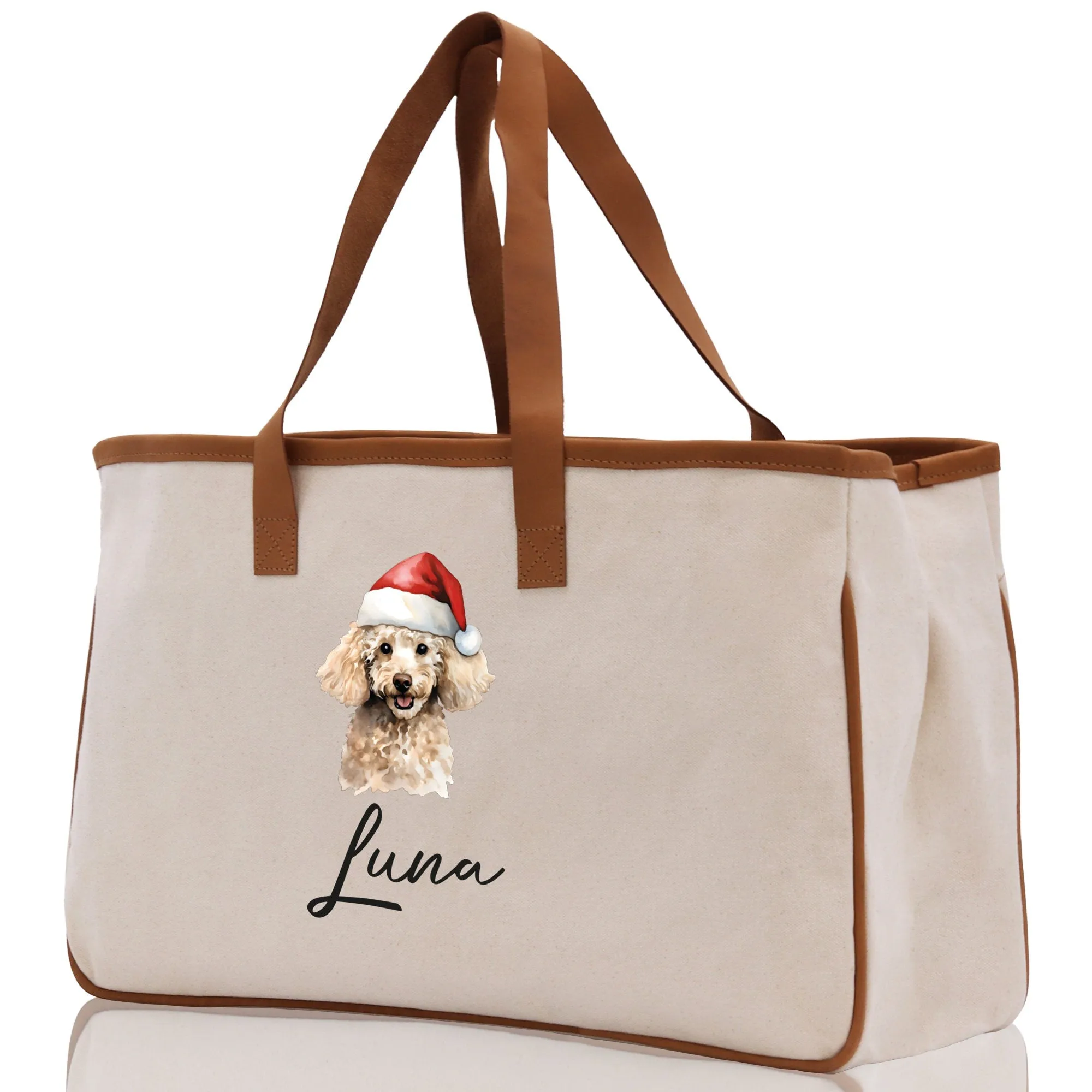 Poodle Custom Name Dog Cotton Canvas Tote Bag Custom Pet Lover Gift Pet Portrait Bag Personalized Pet Owner Gift Tote Bag