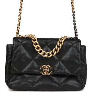 Pre-owned Chanel Large 19 Flap Bag Black Lambskin Mixed Hardware