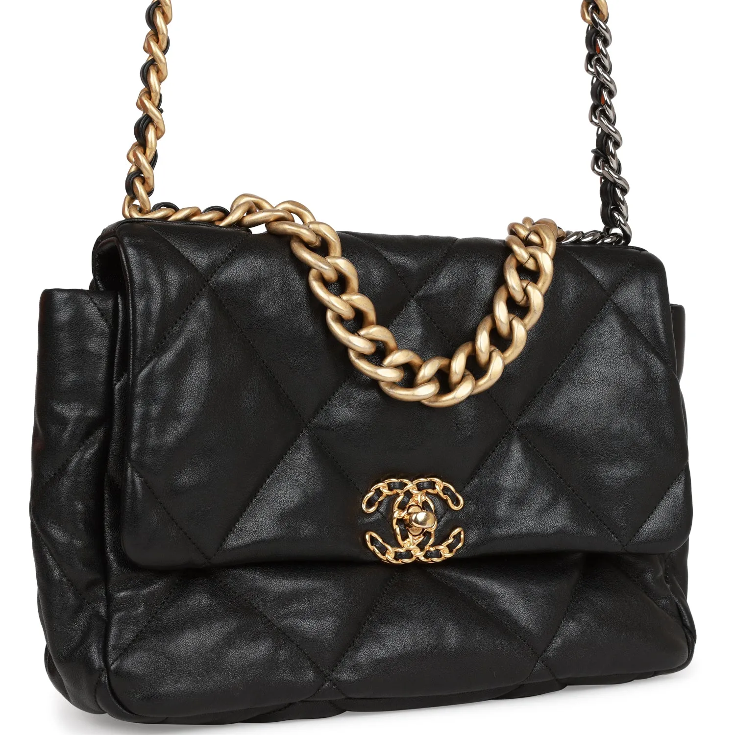 Pre-owned Chanel Large 19 Flap Bag Black Lambskin Mixed Hardware