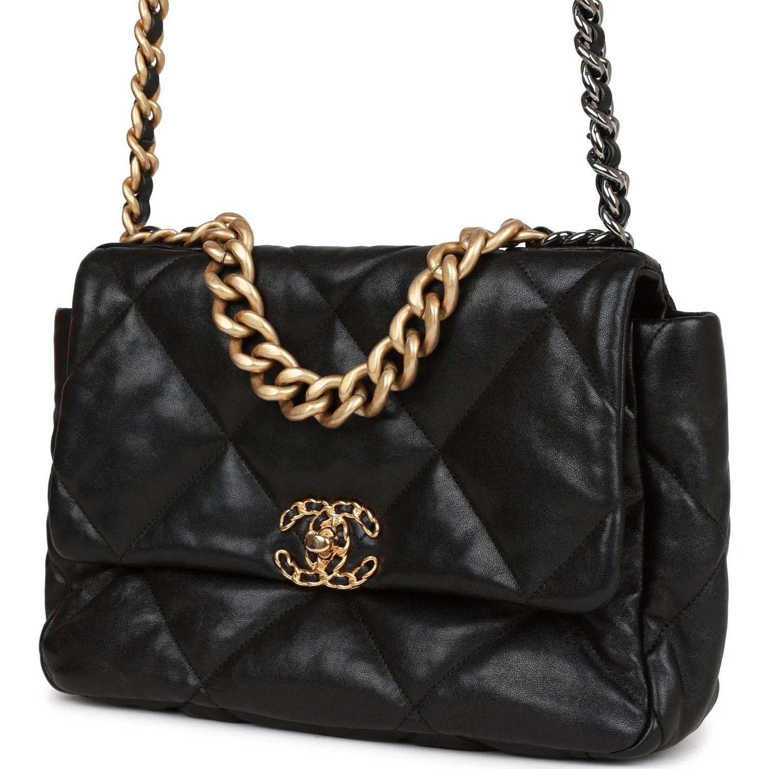 Pre-owned Chanel Large 19 Flap Bag Black Lambskin Mixed Hardware