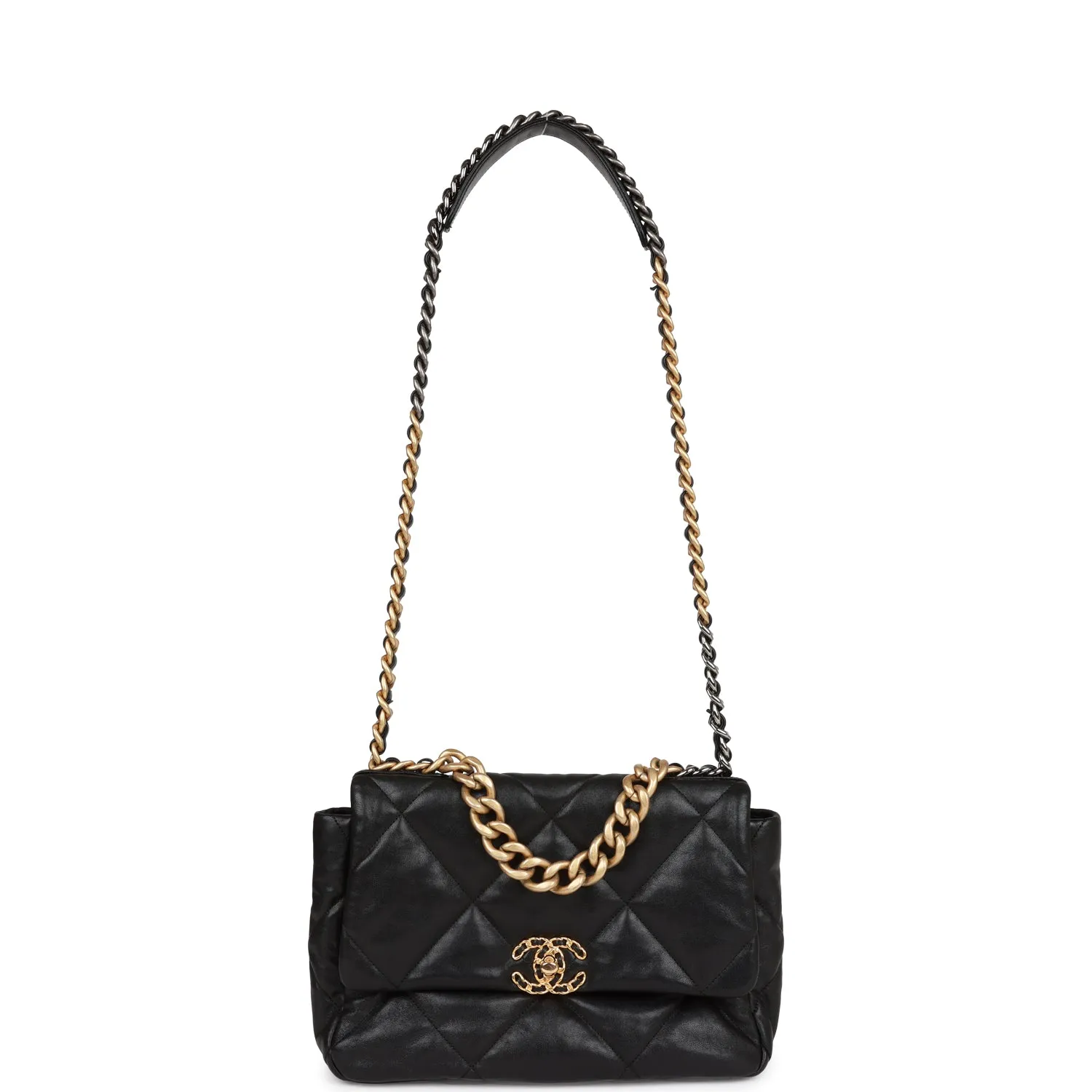 Pre-owned Chanel Large 19 Flap Bag Black Lambskin Mixed Hardware