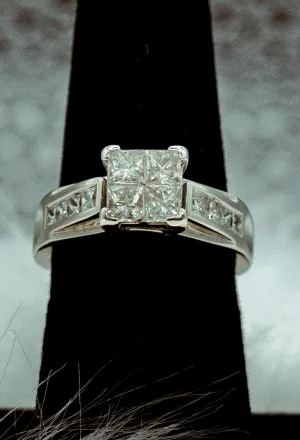 Princess Engagement Ring 14K White Gold With Diamonds / 7.8gr / Size 6.5