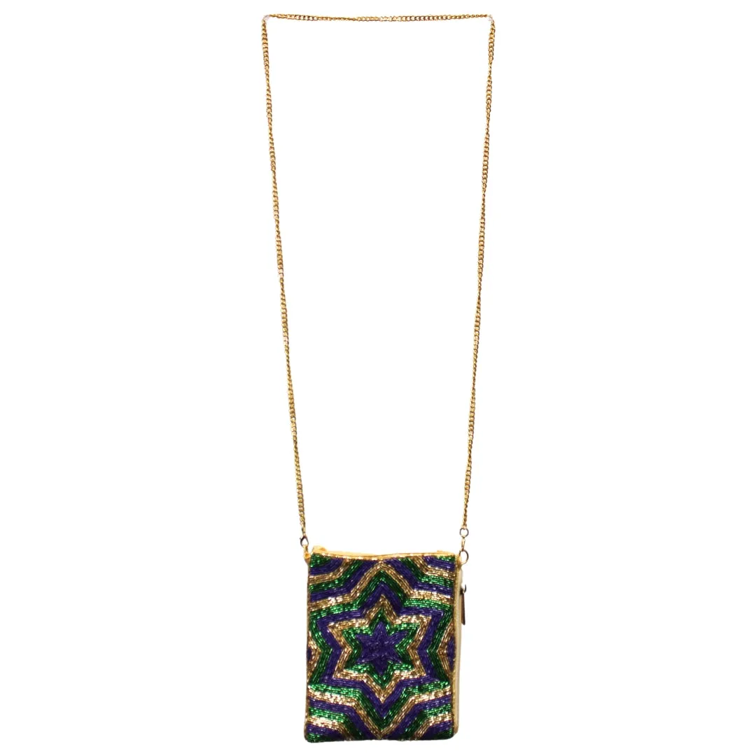 Purple, Green, and Gold Star Beaded Purse (Each)