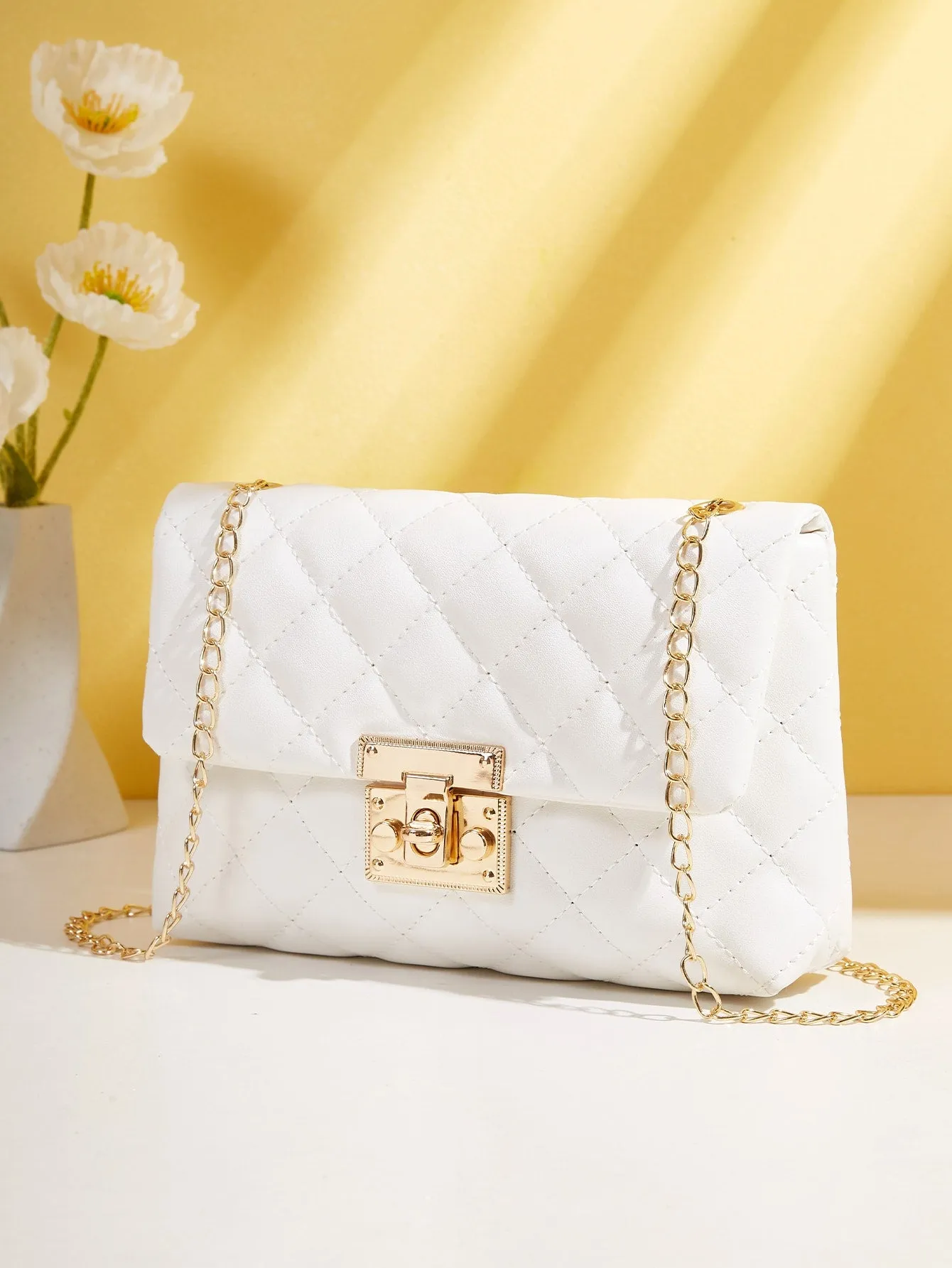 Quilted Twist Lock Flap Chain Bag