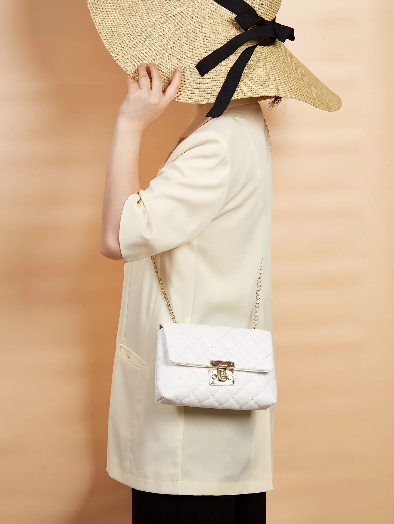 Quilted Twist Lock Flap Chain Bag