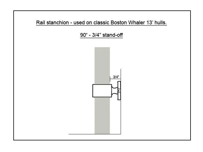 Rail Stanchion ''Stand-Off'' 90 Degree 3/4'' - Fits Boston Whaler 13'   Others