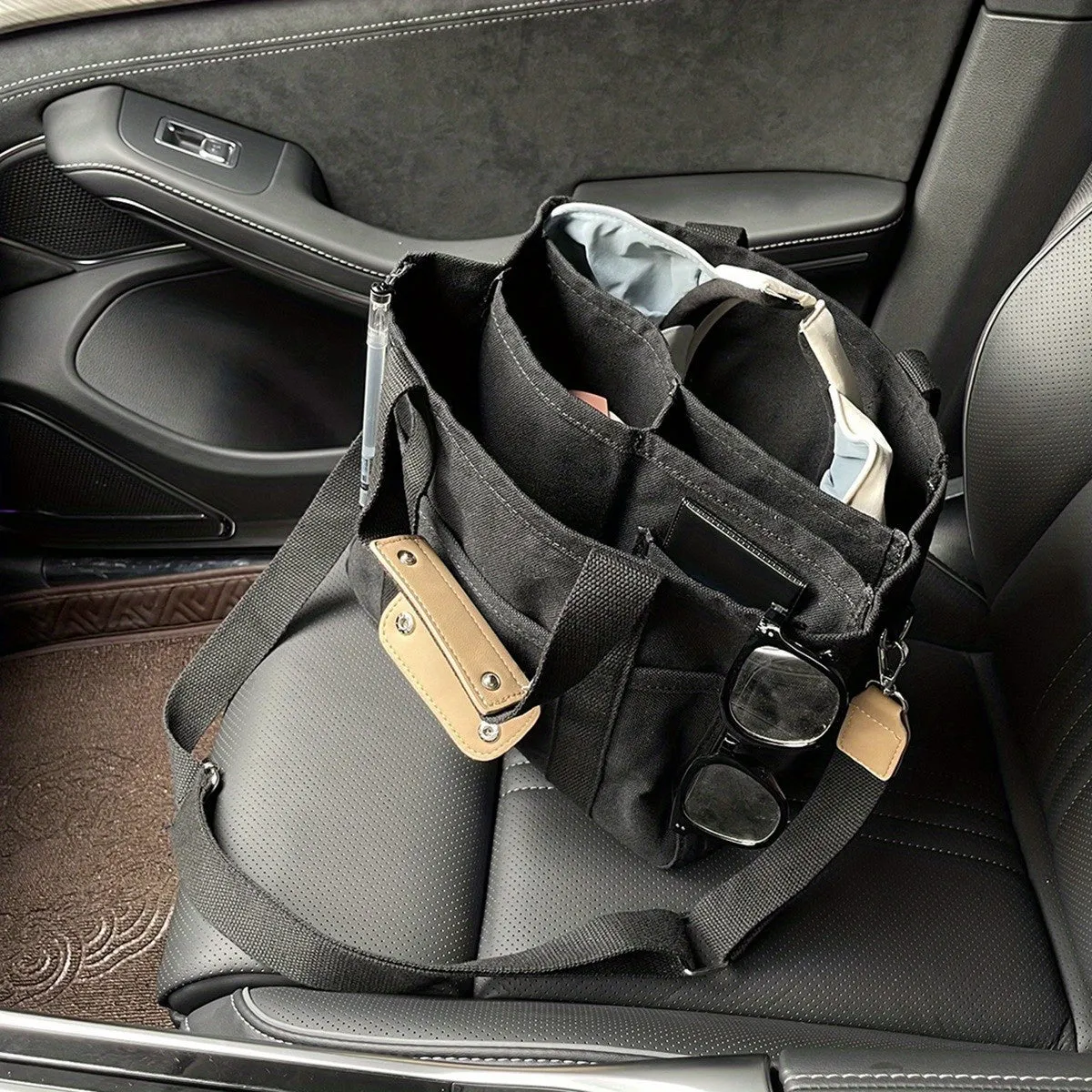 realaiot  Canvas Tote Bag With Seperations, Durable Lightweight Shoulder Bag, Casual Practical Commuter Mommy Bag