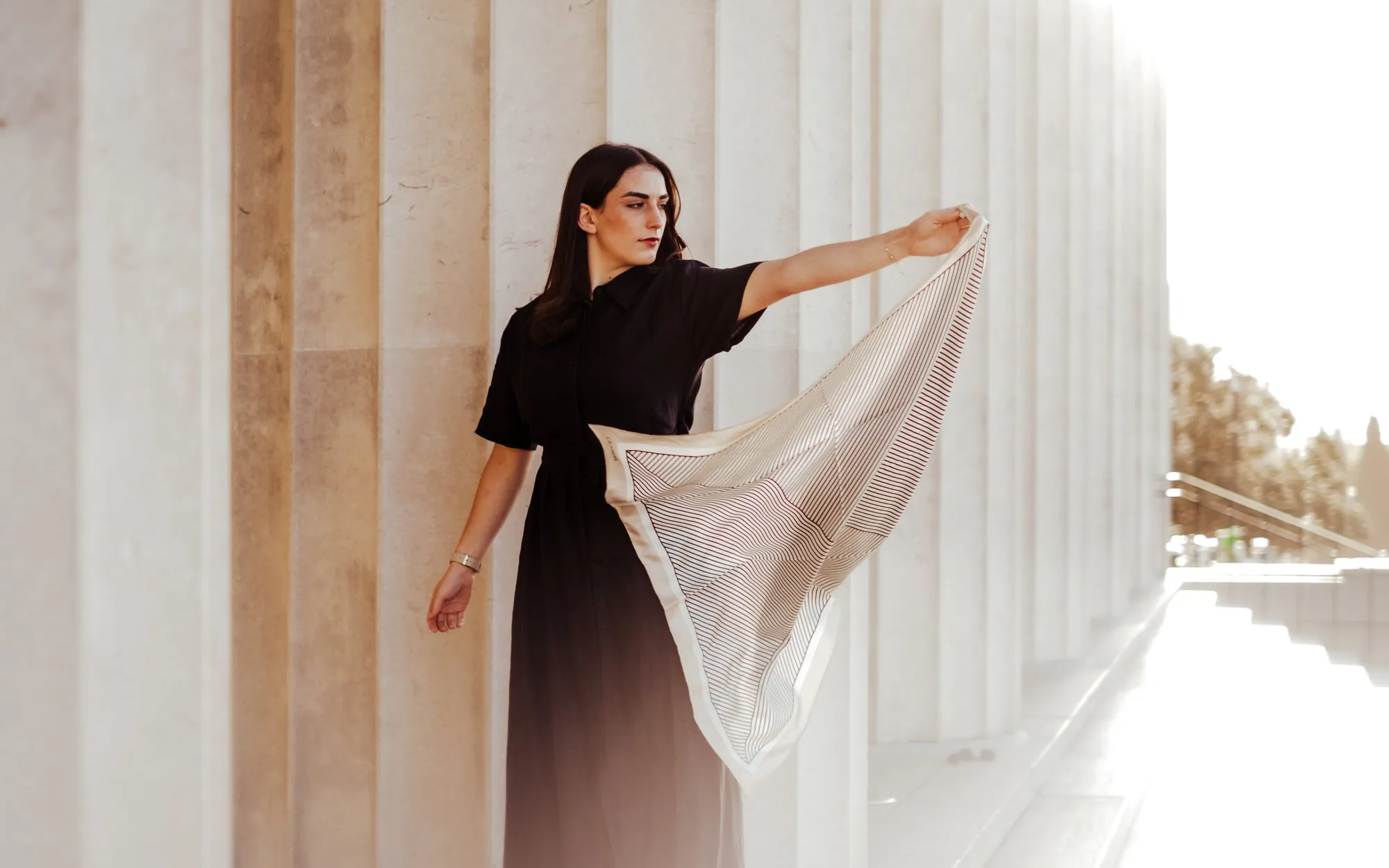 Rhea Oat/Ricecake/Ebony Silk Scarf - 89x89cm - Imperfect