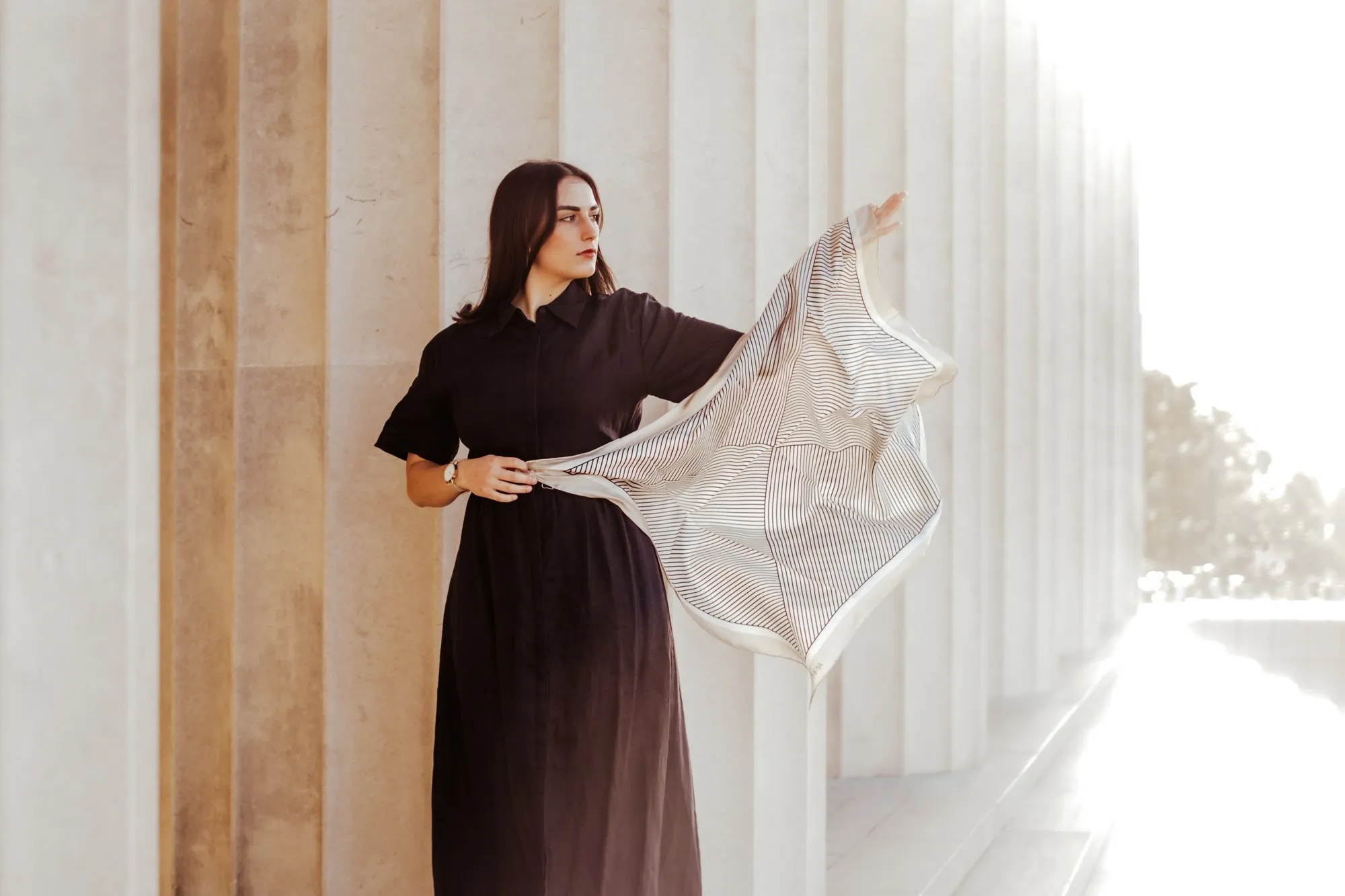 Rhea Oat/Ricecake/Ebony Silk Scarf - 89x89cm - Imperfect