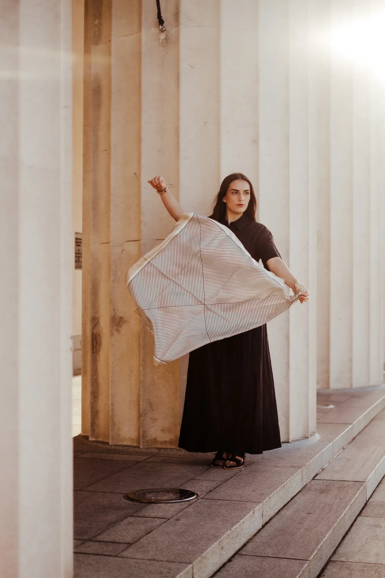 Rhea Oat/Ricecake/Ebony Silk Scarf - 89x89cm - Imperfect
