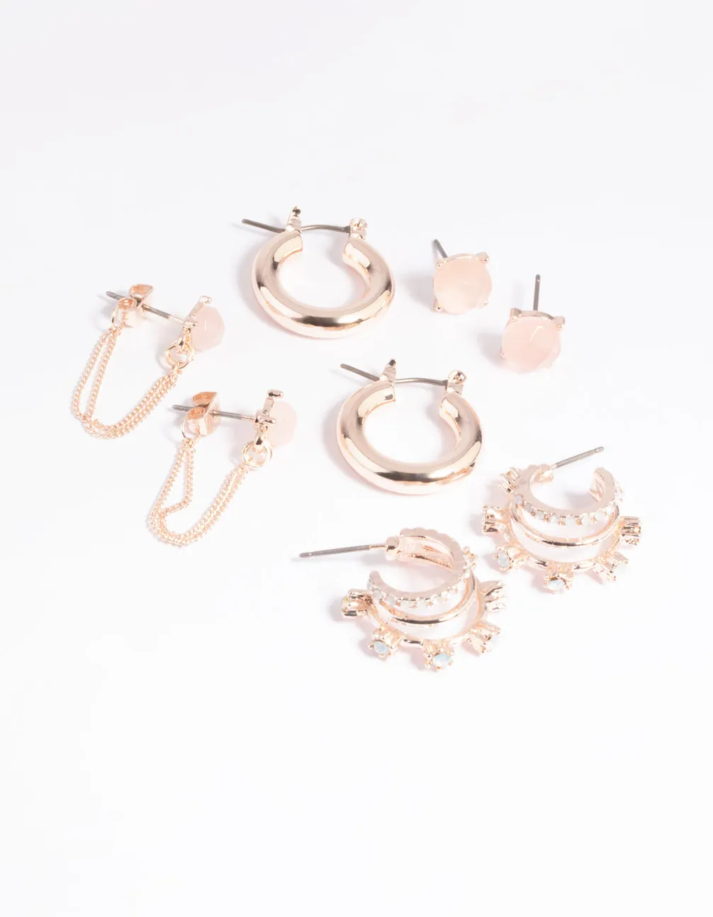 Rose Quartz Hoop Chain Earring Stack Pack