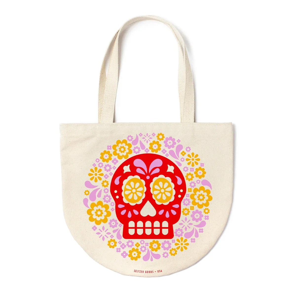 Round Canvas Tote - Sugar Skull