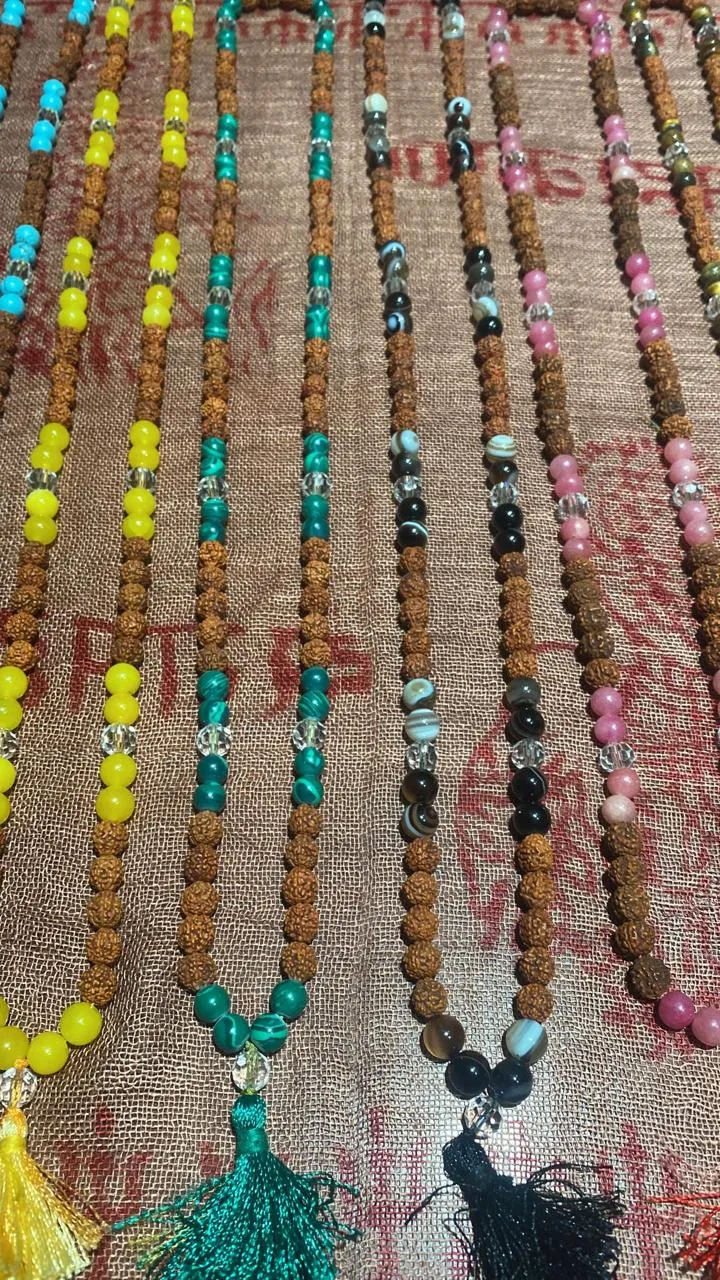 Rudraksha & Crystal 8MM 108 Bead Mala (Assorted)