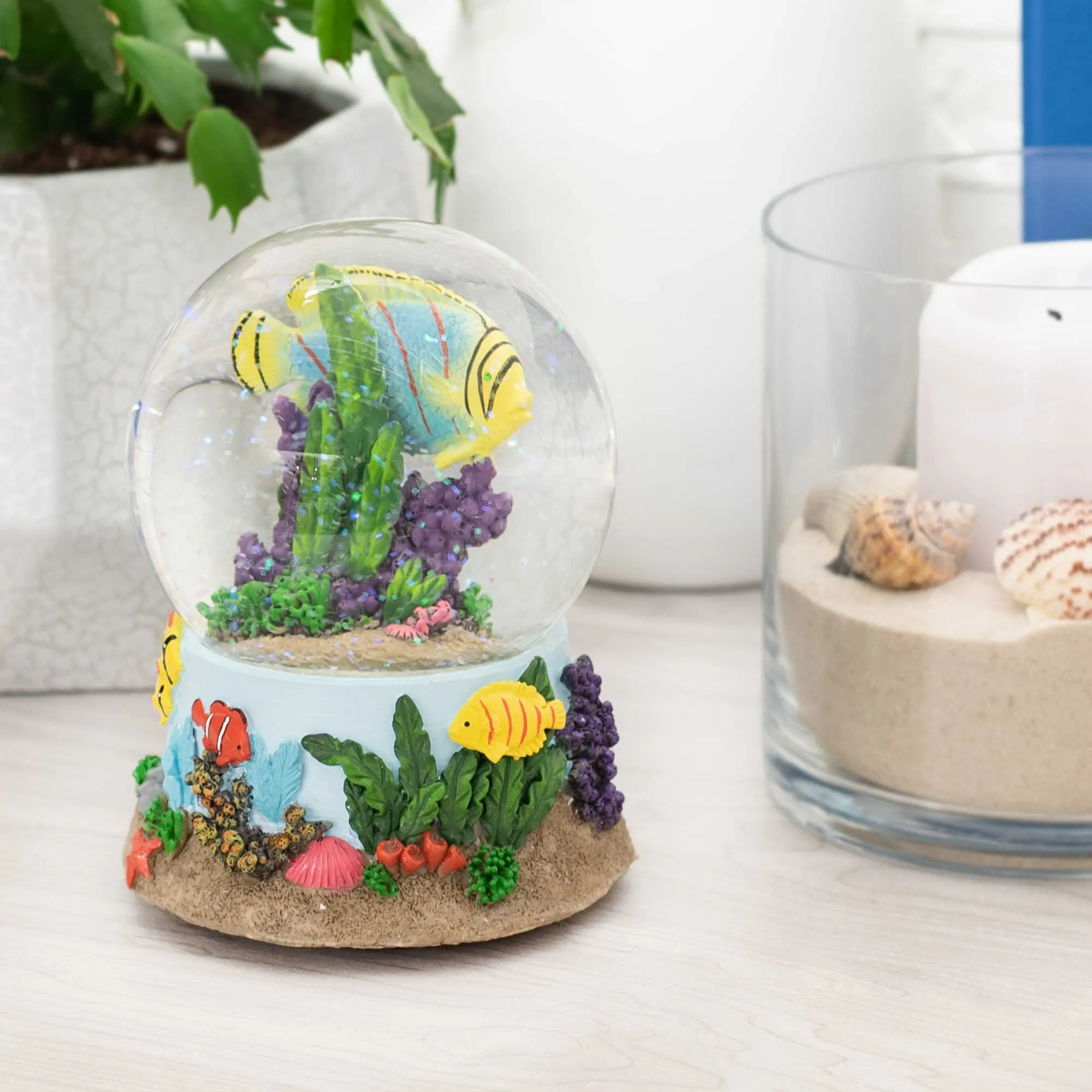 Sandbar Tropical Fish 100MM Snow Globe Plays Tune By the Beautiful Sea