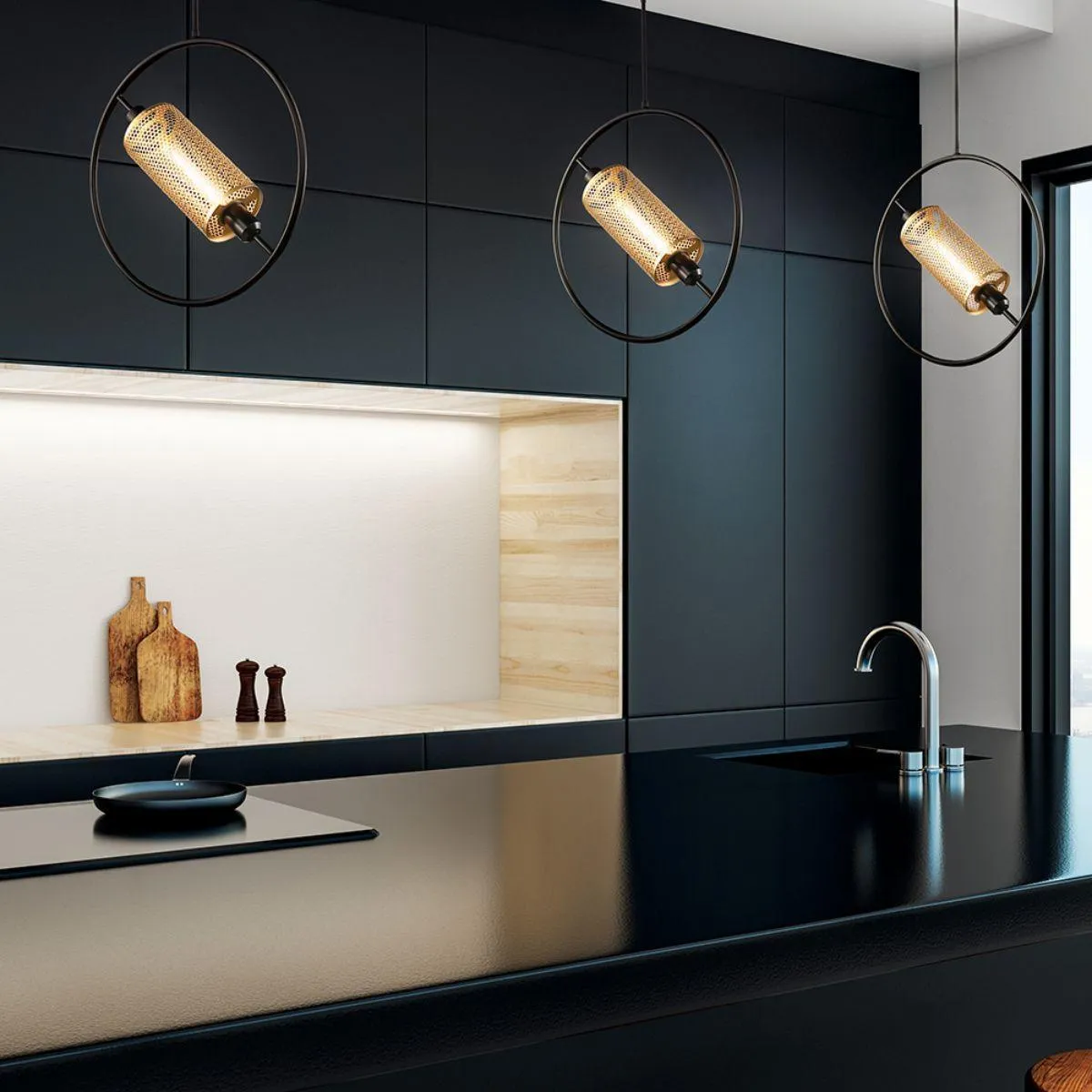 Seamore 19 in. Pendant Light Black Finish