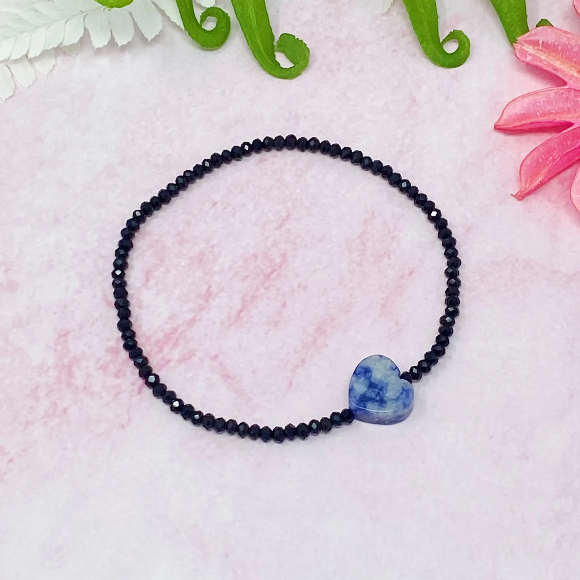Semi-Precious Heart Stretch Bracelet