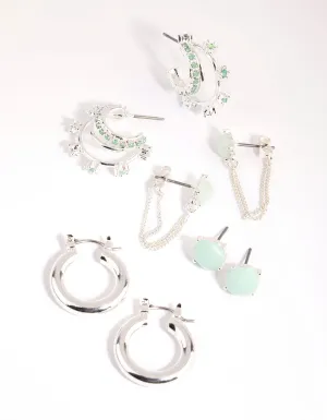 Silver Amazonite Hoop Earring Stack Pack