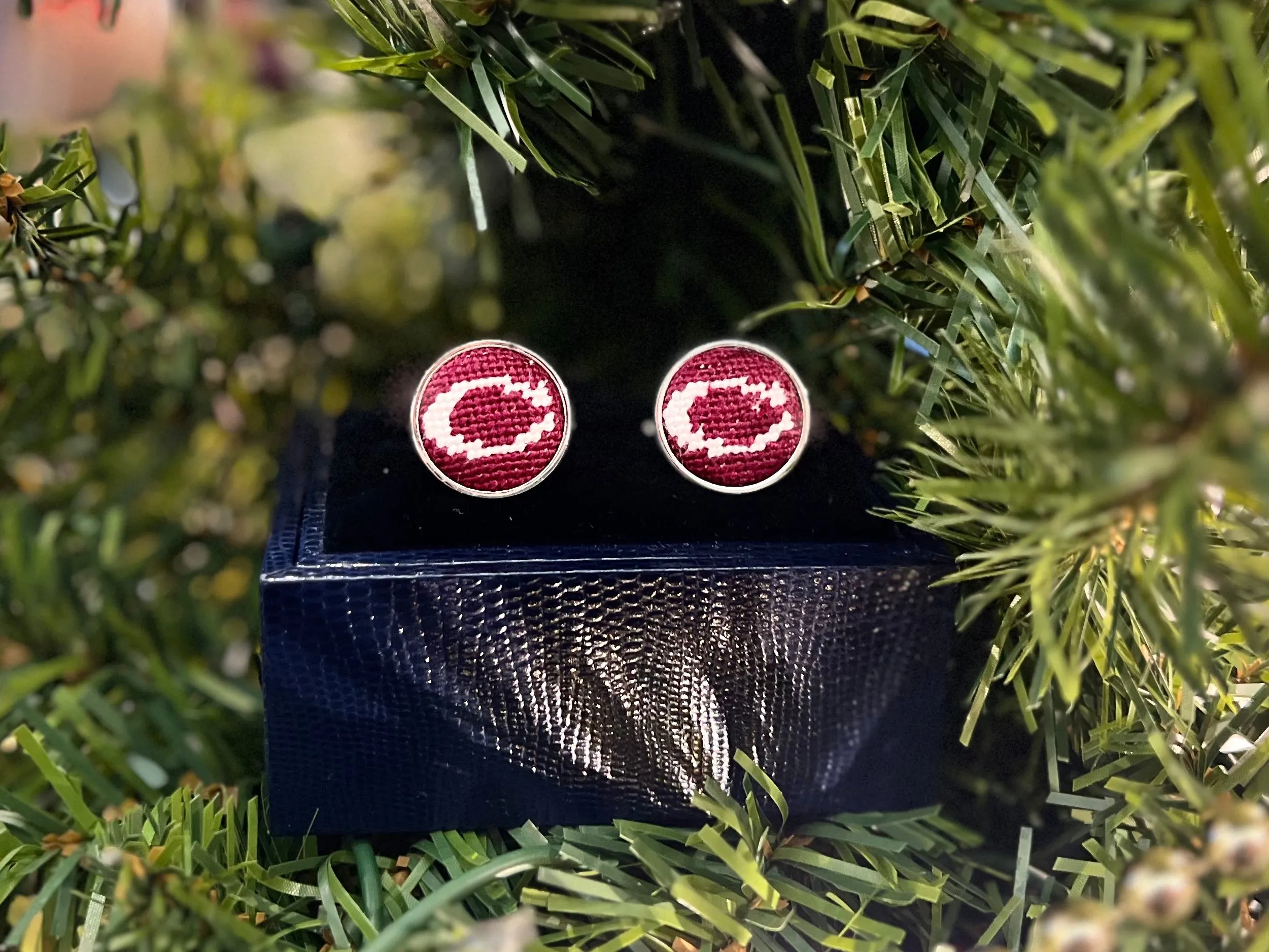 Smathers & Branson Maroon Culver "C" Cufflinks Silver