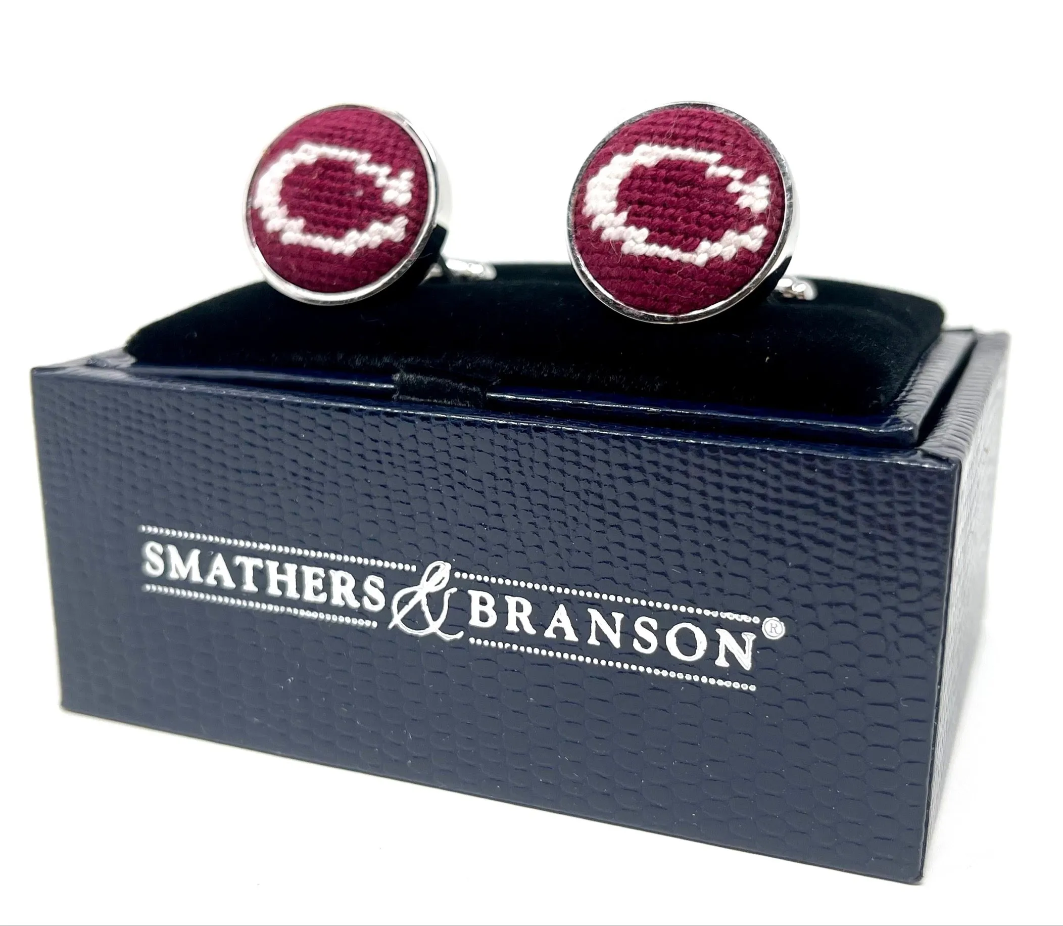 Smathers & Branson Maroon Culver "C" Cufflinks Silver