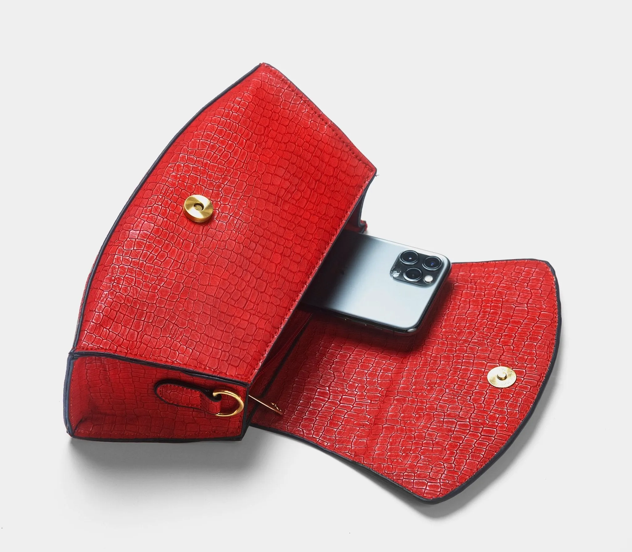 Snakeskin Pattern Flap Baguette Bag