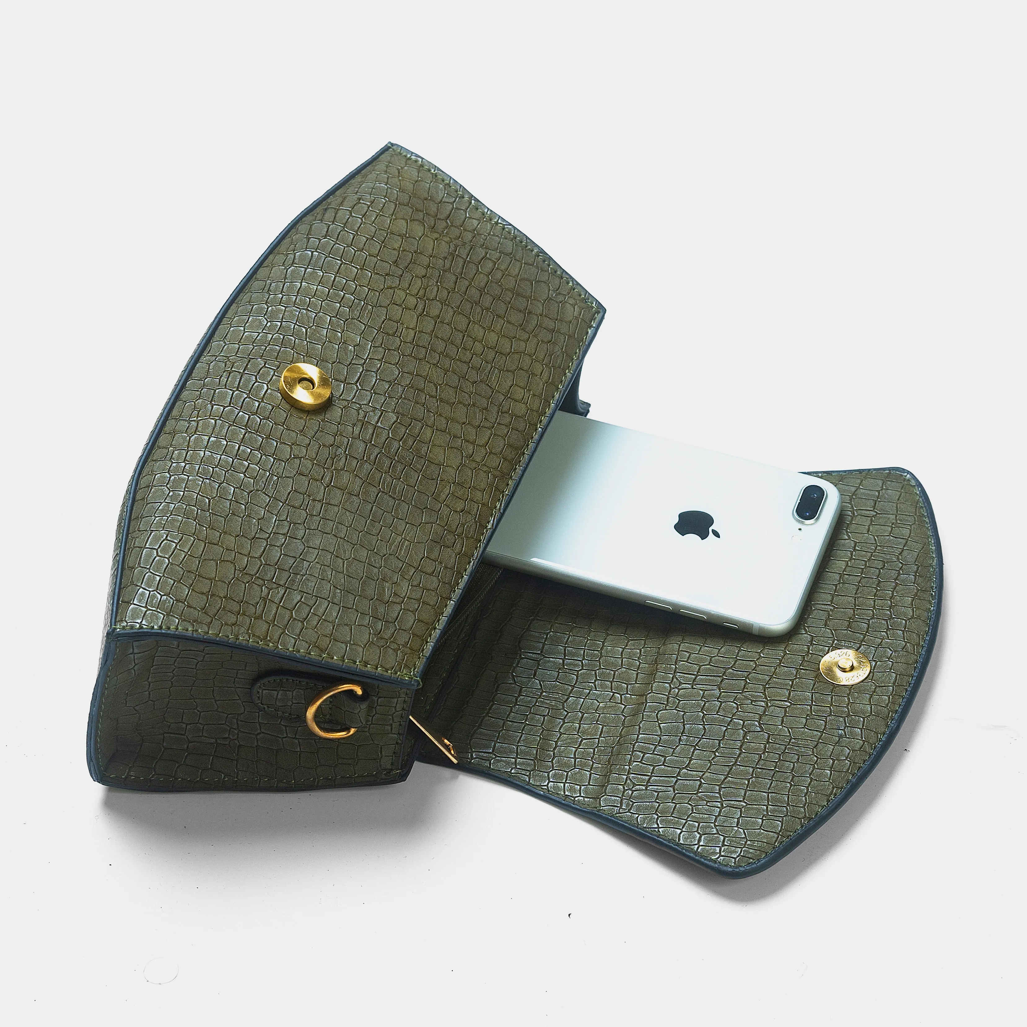 Snakeskin Pattern Flap Baguette Bag