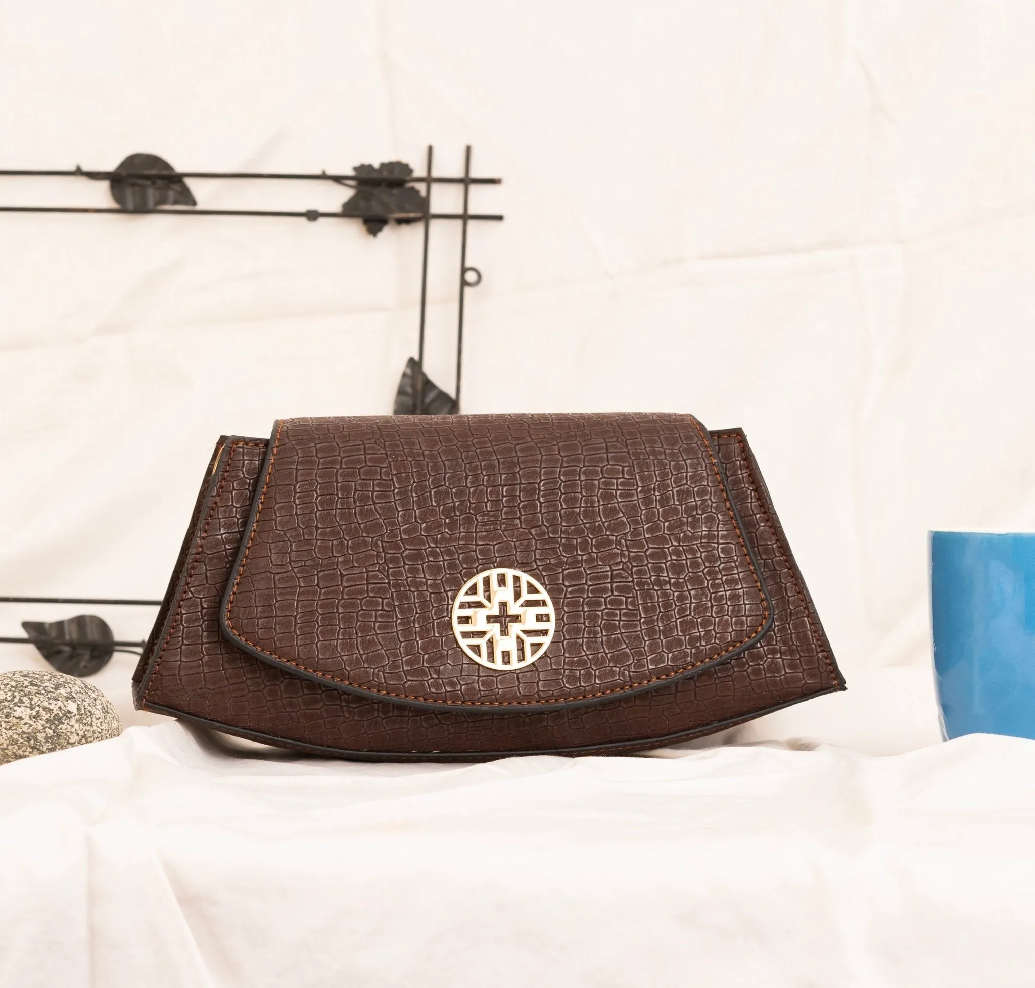 Snakeskin Pattern Flap Baguette Bag