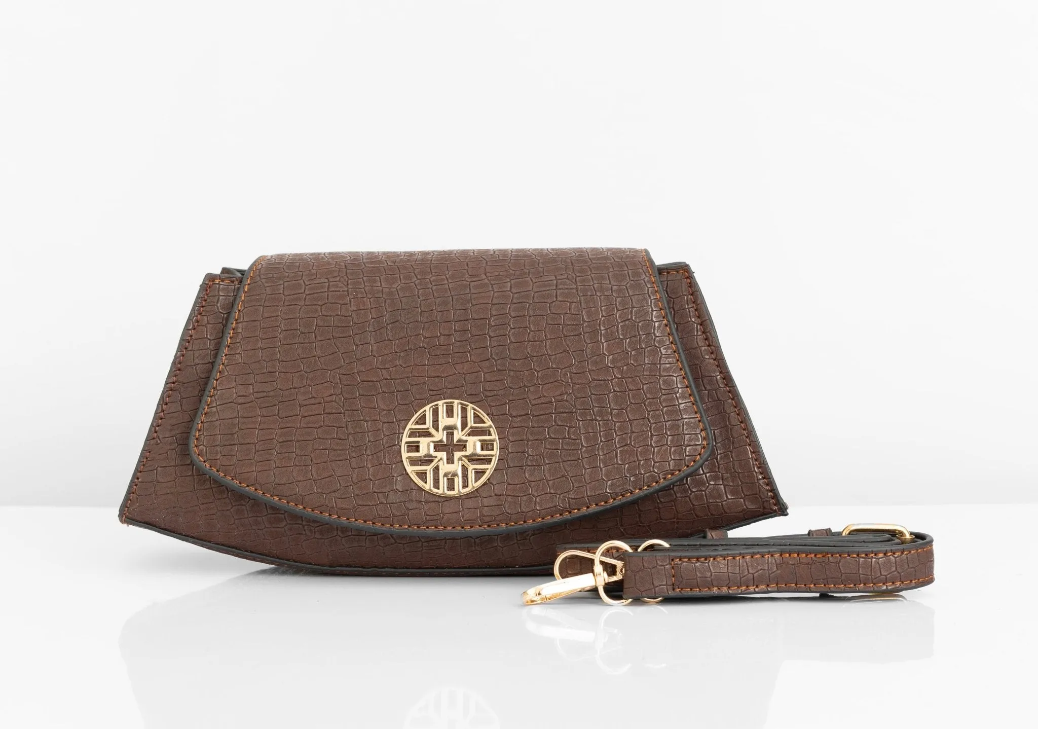 Snakeskin Pattern Flap Baguette Bag