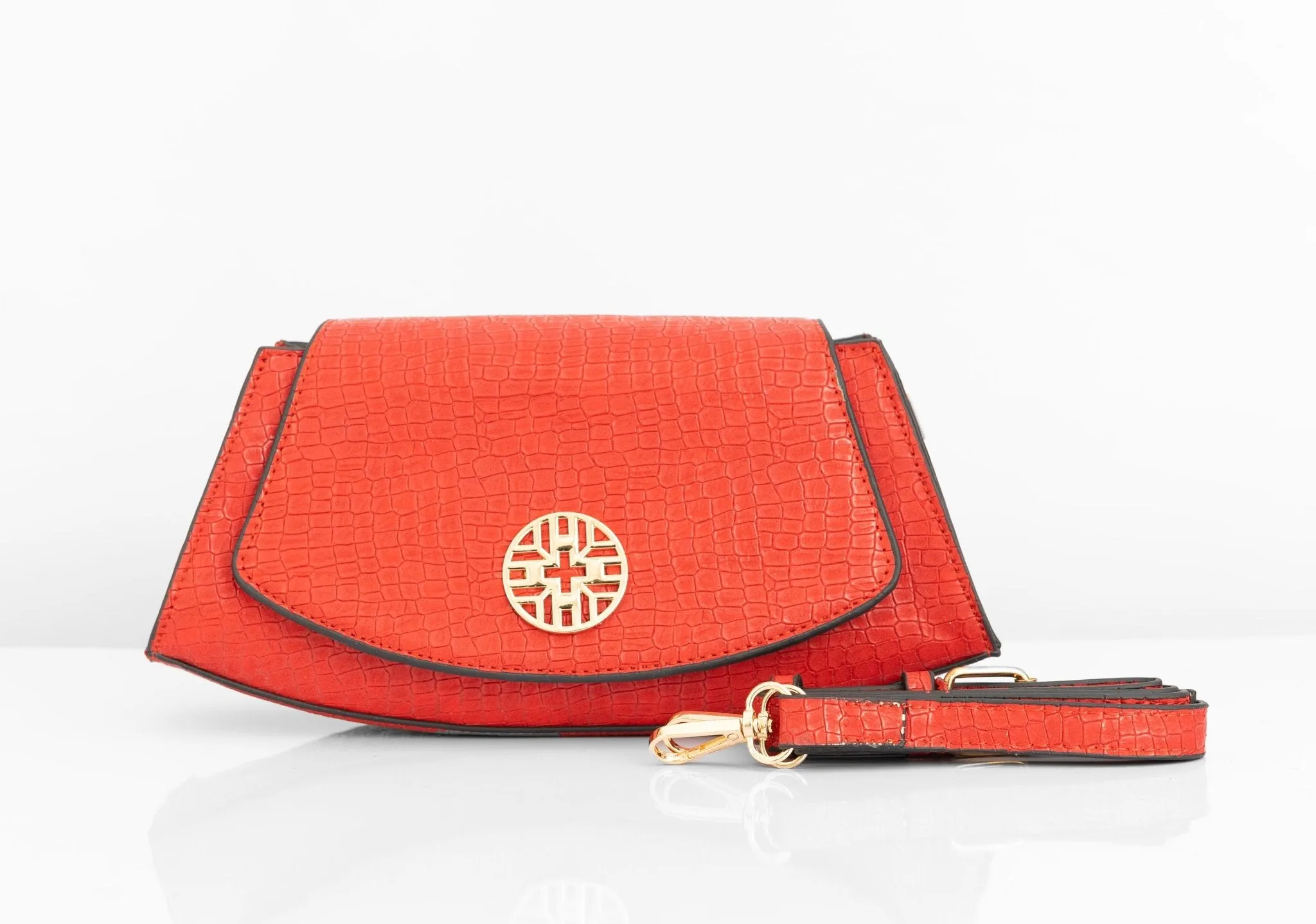 Snakeskin Pattern Flap Baguette Bag