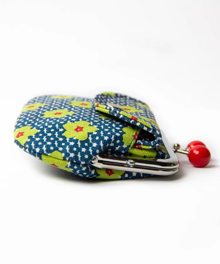 Sunflower Print Double Clasp Coin Purse / Gamaguchi Japanese Coin Purse