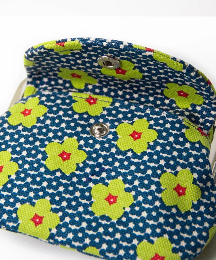 Sunflower Print Double Clasp Coin Purse / Gamaguchi Japanese Coin Purse